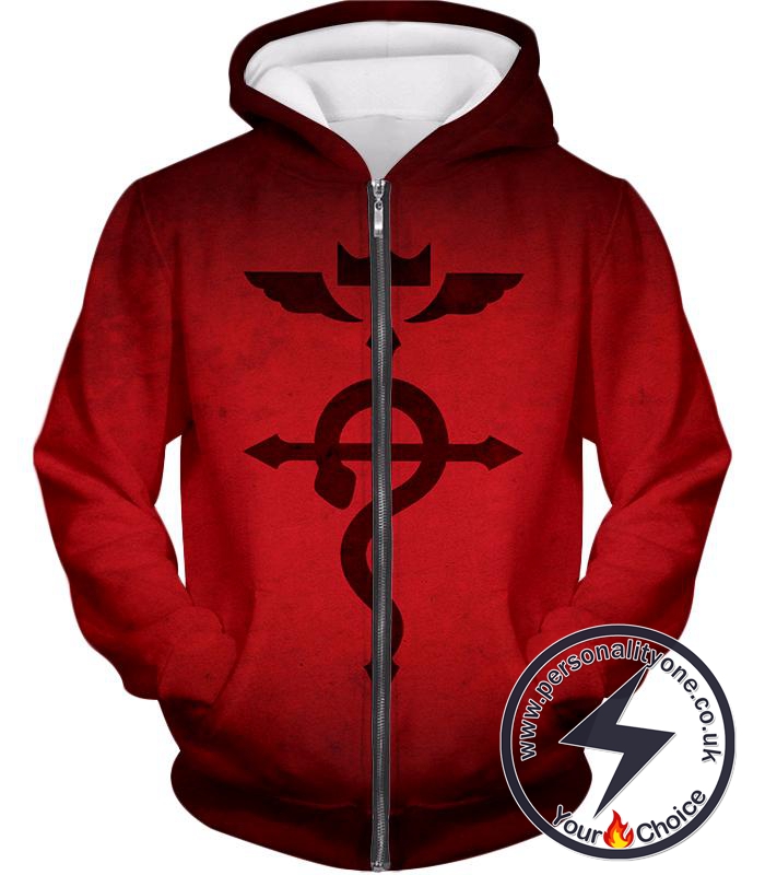 Fullmetal Alchemist Super Cool Mystical Alchemical Symbol Flamel Awesome Red Zip Up Hoodie